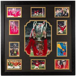 Signed Ole Gunnar Solskjaer montage, featuring a series of iconic photographs from his Man...