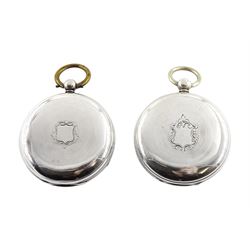 Two silver open face English lever fusee pocket watches, one numbered 14530, engraved balance cocks with diamond endstones, white enamel dials with Roman numerals and subsidiary dials cases by Robert Henry Jones, London 1854 and John Hammon, London 1861 (2)