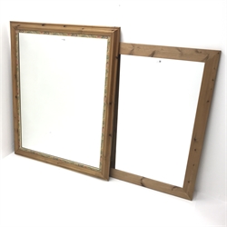  Two large pine framed mirrors (W104cm, H129cm max) an oak framed coat hook and a wall shelf (4) mao1507  