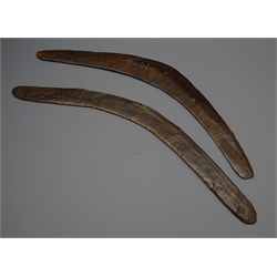 19th century Australian Aboriginal boomerang, with old carving marks L59cm, and another similar, L60cm (2)   