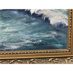 Harold E Towers (British 20th century): English Fishing Trawler at Dawn, oil on canvas signed 60cm x 90cm