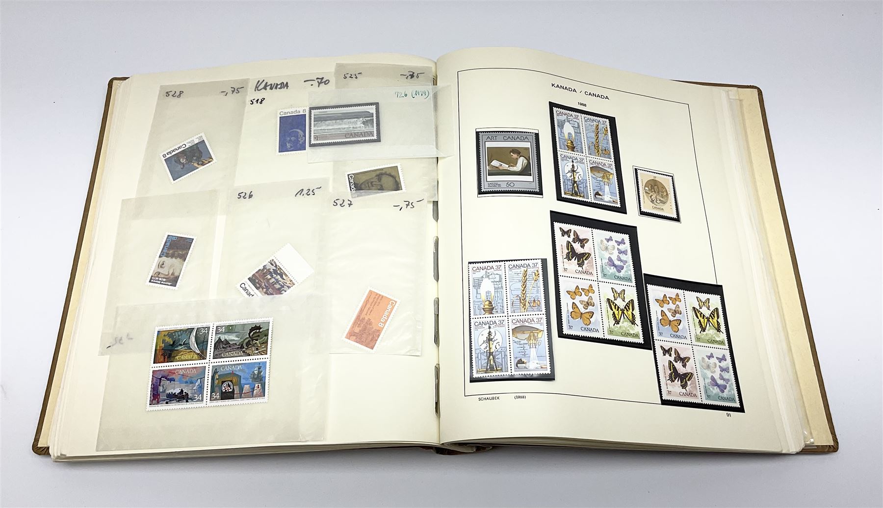 Collection of mostly mint Canadian stamps from 1952 onwards, including some higher values, housed in a 'Schaubek Briefmarken Album Nr944 Kanada' 