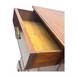 George III mahogany chest, rectangular top with moulded edge over two short and three long graduated cockbeaded drawers, each fitted with brass oval handles, on bracket feet