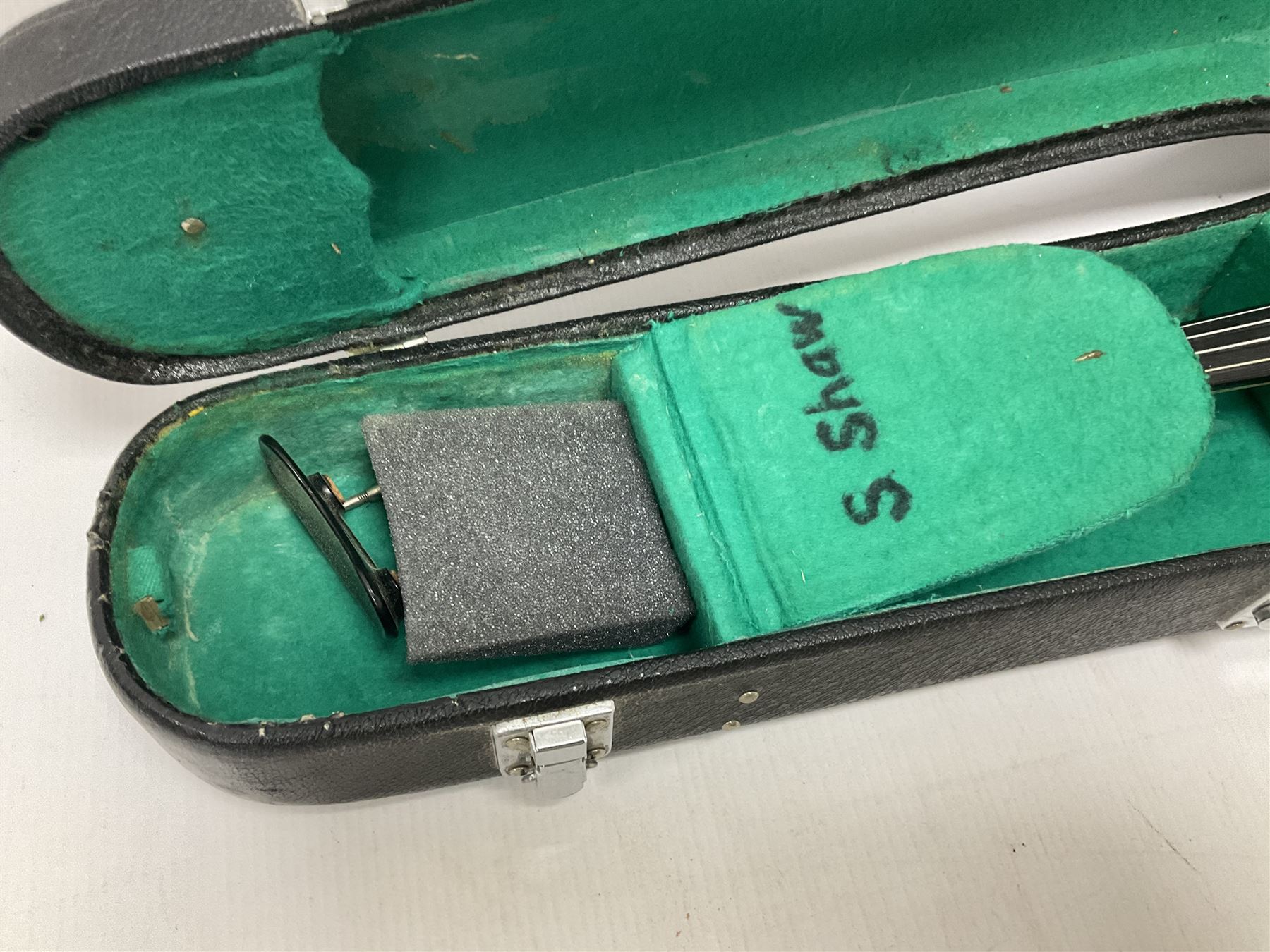 Neuner & Hornstiner early 20th century half size violin c1900, two piece maple back and ribs with a spruce top in a later ridged carrying case, no bow Length 57cm