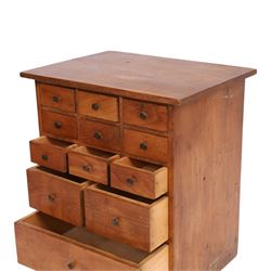 Miniature pine table top chest of twelve drawers, H35cm