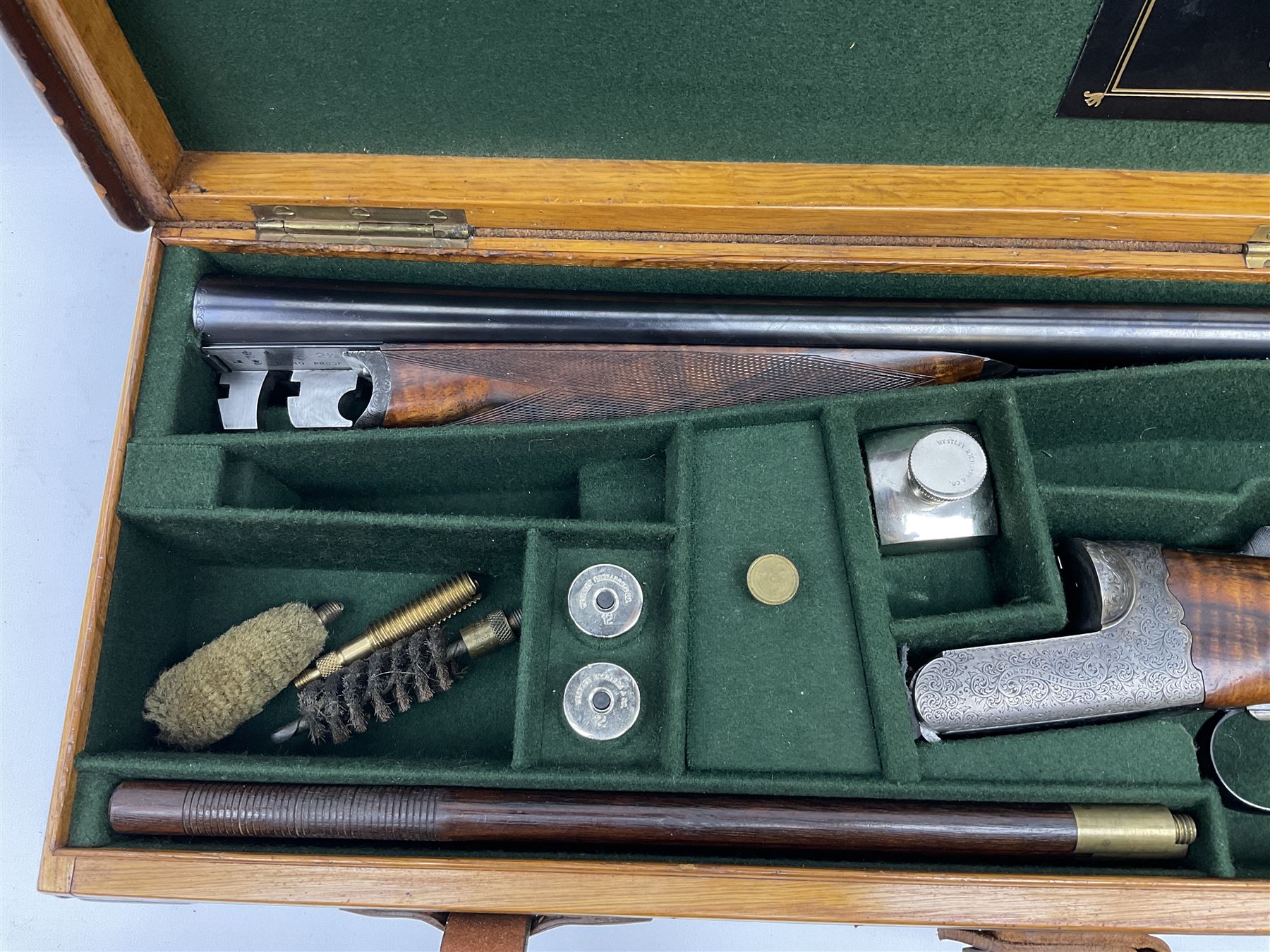 Very fine Westley Richards 12-bore side-by-side double barrel boxlock ejector live pigeon sporting gun, c1910, very heavy and thick 76.5cm blued tightly choked barrels with 2.5