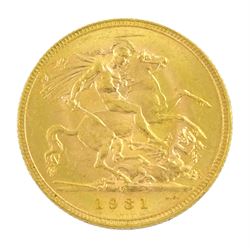 King George V 1931 gold full sovereign coin, Pretoria mint