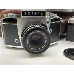 Konica Auto Reflex camera body, serial no.852320, with 'Konica Hexanon 1:1.8 f=52mm' lens, serial no. 7474970, in ever ready case,Halina 35x camera body, with 'Halina Anastigmat 1:3.5 f=45mm' lens, Agilux Agimatic camera body, serial no. 00756, with 'Anastigmat f/2.8 45mm' lens, in ever ready case, Exakta Varex II B camera body, with 'Meyer-Optik Gorlitz Domiplan 2.8/50' lens, serial no. 3223932  