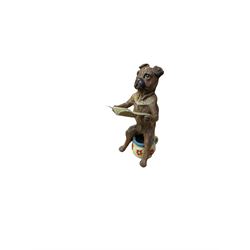 After Franz Bergmann (1861-1936): Austrian cold painted bronze figure of a pug dog reading a book, sitting on a chamber pot, with Bergmann type mark beneath H8cm