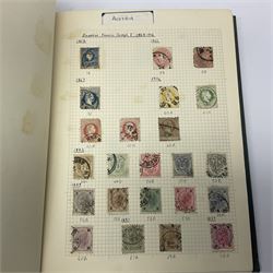 World stamps including Andorra, Austria with 1858 and later issues, Belgium with imperfs and later, Belgium, Cuba, Czechoslovakia, Denmark, Ireland, France, Germany with Hamburg, Lubeck, Oldenburg, Saxony etc, Greece, Hungary, the Netherlands, Spain etc, housed in two albums 