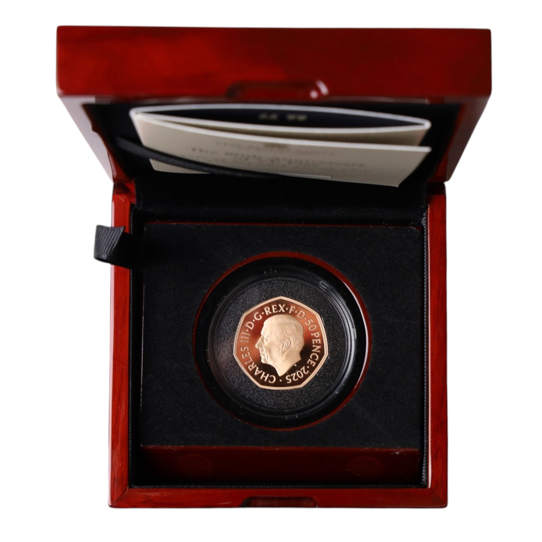 The Royal Mint United Kingdom 2025 'The 80th Anniversary of VE Day' gold proof fifty pence coin, struck on the day, cased and boxed with certificate