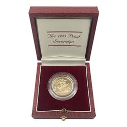 Queen Elizabeth II 1983 gold proof full sovereign coin, cased with certificate