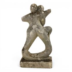 Pair of composite stone gardens sculptures, in the manner of Henry Moore, tallest 102cm