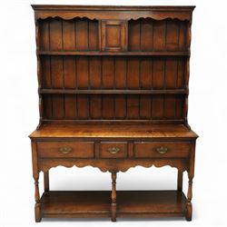 Titshmarch & Goodwin - 18th century design dresser base and rack, with boarded plate rack ...