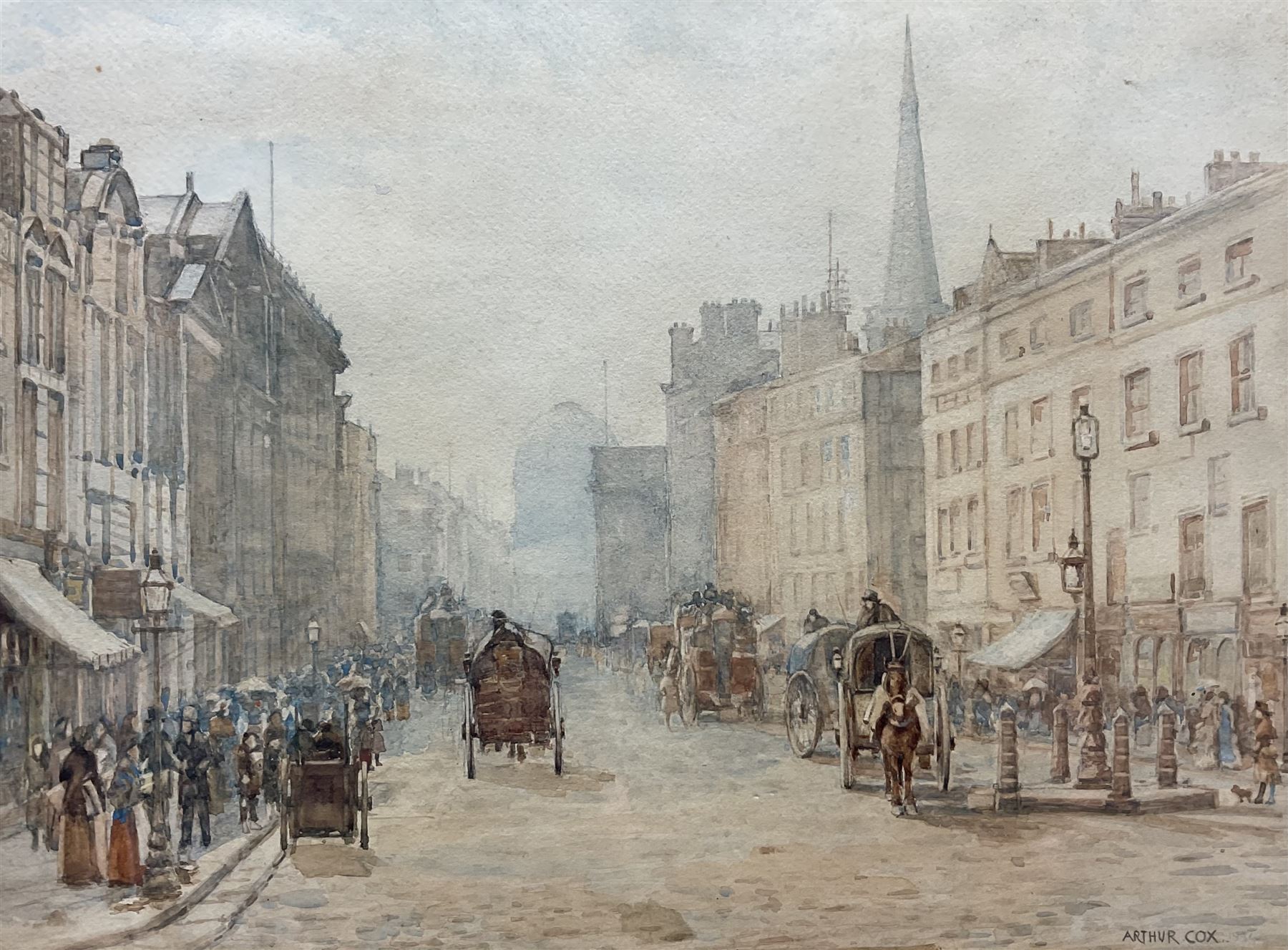 Charles Arthur Cox (British 1857-1936): 'Castle Street - Liverpool', watercolour signed and dated 1884, 32cm x 42cm 