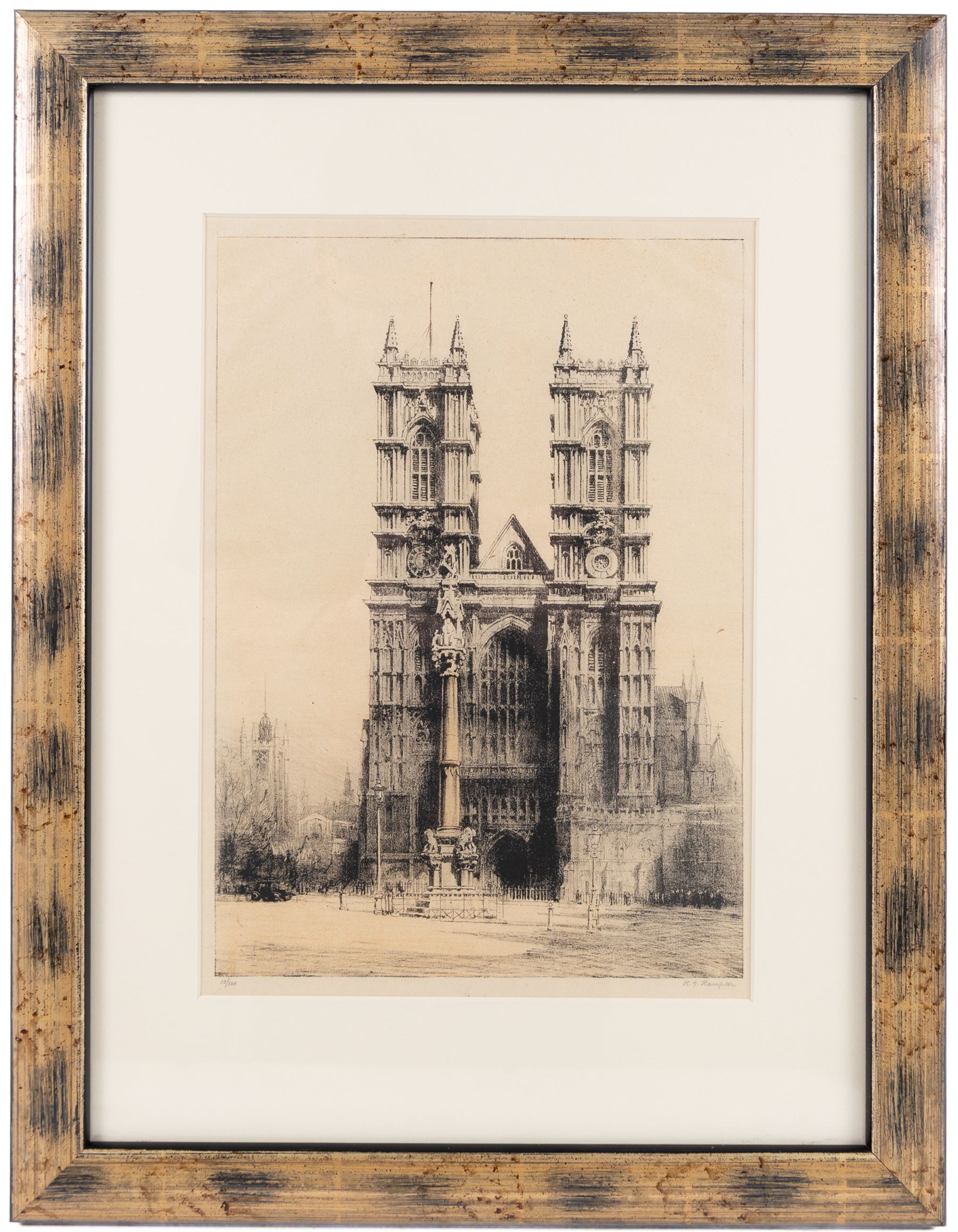 Luigi Kasimir (Austrian 1881-1962): Munich, etching signed in pencil 12.5cm x 19.5cm: Herbert Hampton (British 1862-1929): Westminster Abbey, etching signed in pencil 32cm x 23cm (2)