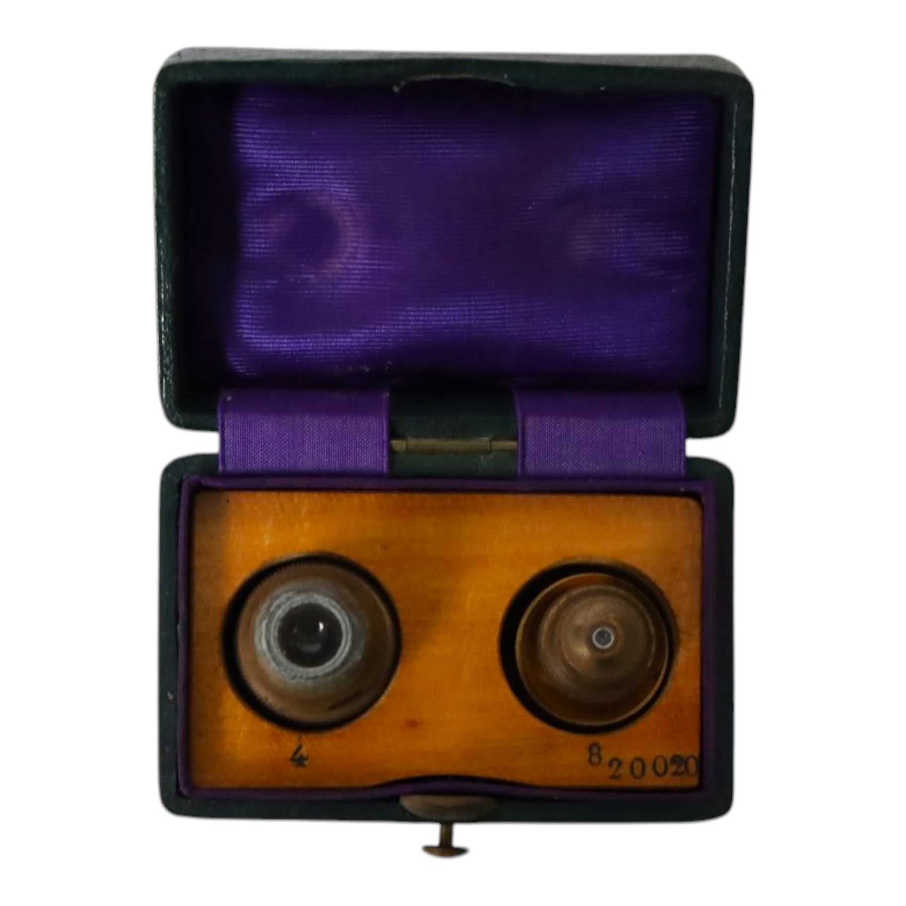 19th century brass monocular microscope by Hartnack & Prazmowski, in fitted case incscribed David Marr London, with two eyepieces, together with two further brass monocular microscopes