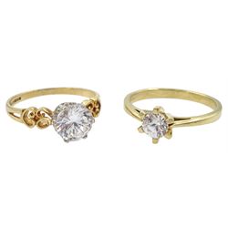 Two 9ct gold single stone cubic zirconia rings, both hallmarked