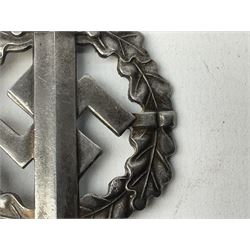 Two WW2 German Sports badges - SA sports badge marked verso 'W.Redo Eigentum D. Obersten SA. Fuhrung Saar Lautern'; and DRL sports badge marked verso 'Wernstein Jena D.R.G.M. 35269' (2)
