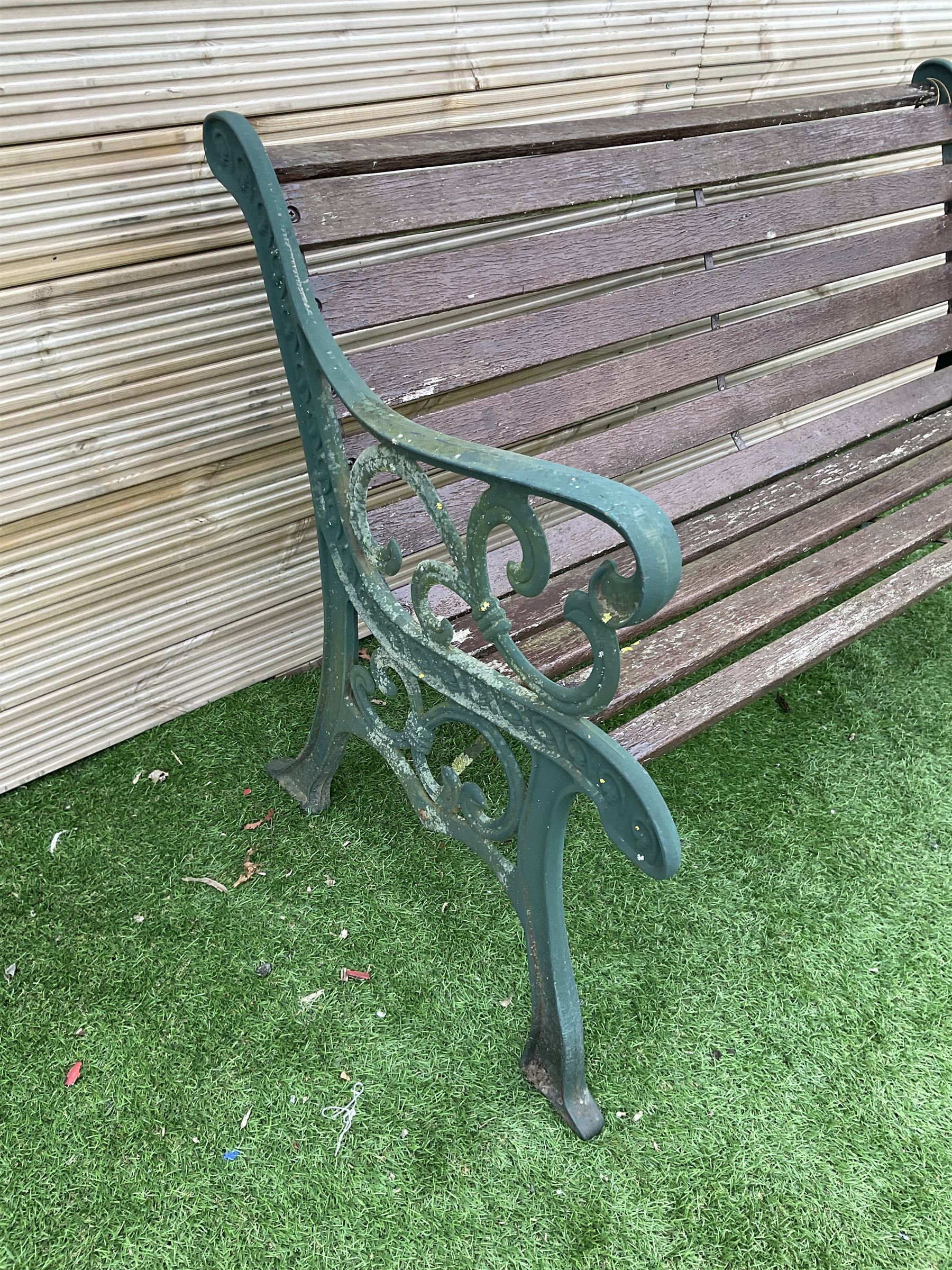 Cast metal and wood slatted garden bench - THIS LOT IS TO BE COLLECTED BY APPOINTMENT FROM DUGGLEBY STORAGE, GREAT HILL, EASTFIELD, SCARBOROUGH, YO11 3TX