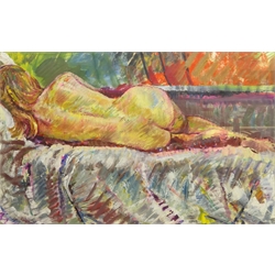  Derrick L Sayer (British 1917-1992): Reclining Female Nude, oil signed 47cm x 73cm  DDS - Artist's resale rights may apply to this lot    
