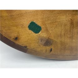 Late 19th/early 20th century mahogany and marquetry inlaid tray, of oval form with twin scrolled handles and moulded border, the central panel inlaid with figures seated at a table drinking tea, L99cm