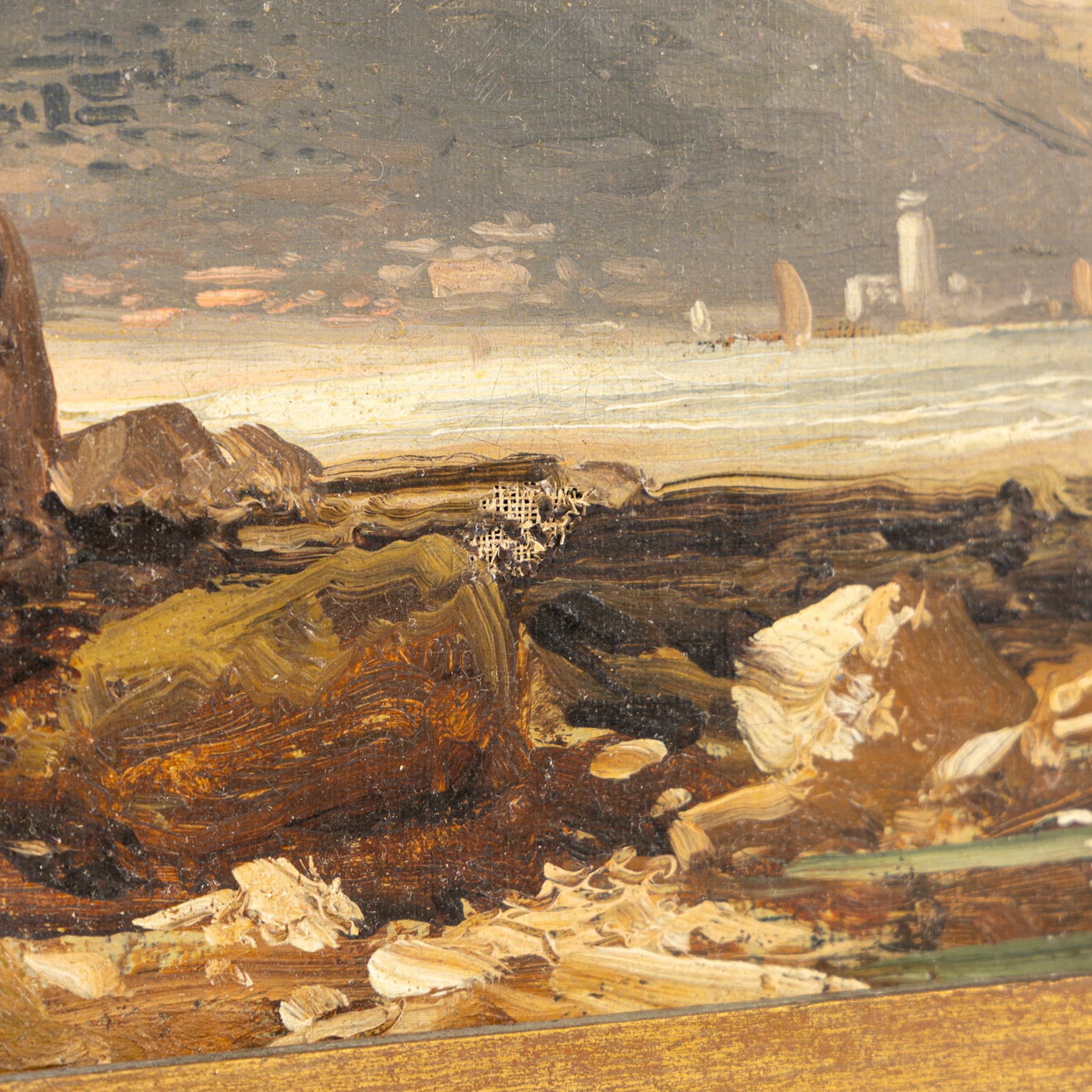 Robert Ernest Roe (British 1852-1921): View of Scarborough Castle, oil on canvas unsigned 19.5cm x 40cm