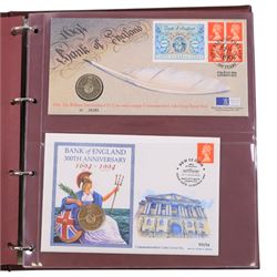 Coin and medallic covers, including 1984 first day issue Scottish one pound coin, 1999 Rugby World Cup with two pound coin, other one pound and two pound coin covers, various Royalty commemorative coin covers etc and various commemorative stamp, housed in five folders