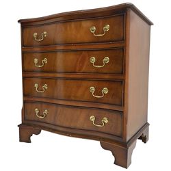 Georgian design mahogany serpentine chest, moulded top over four cock-beaded drawers, on bracket feet
