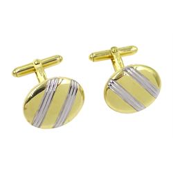 Pair of 9ct white and yellow gold oval cufflinks, hallmarked, approx 5.9gm