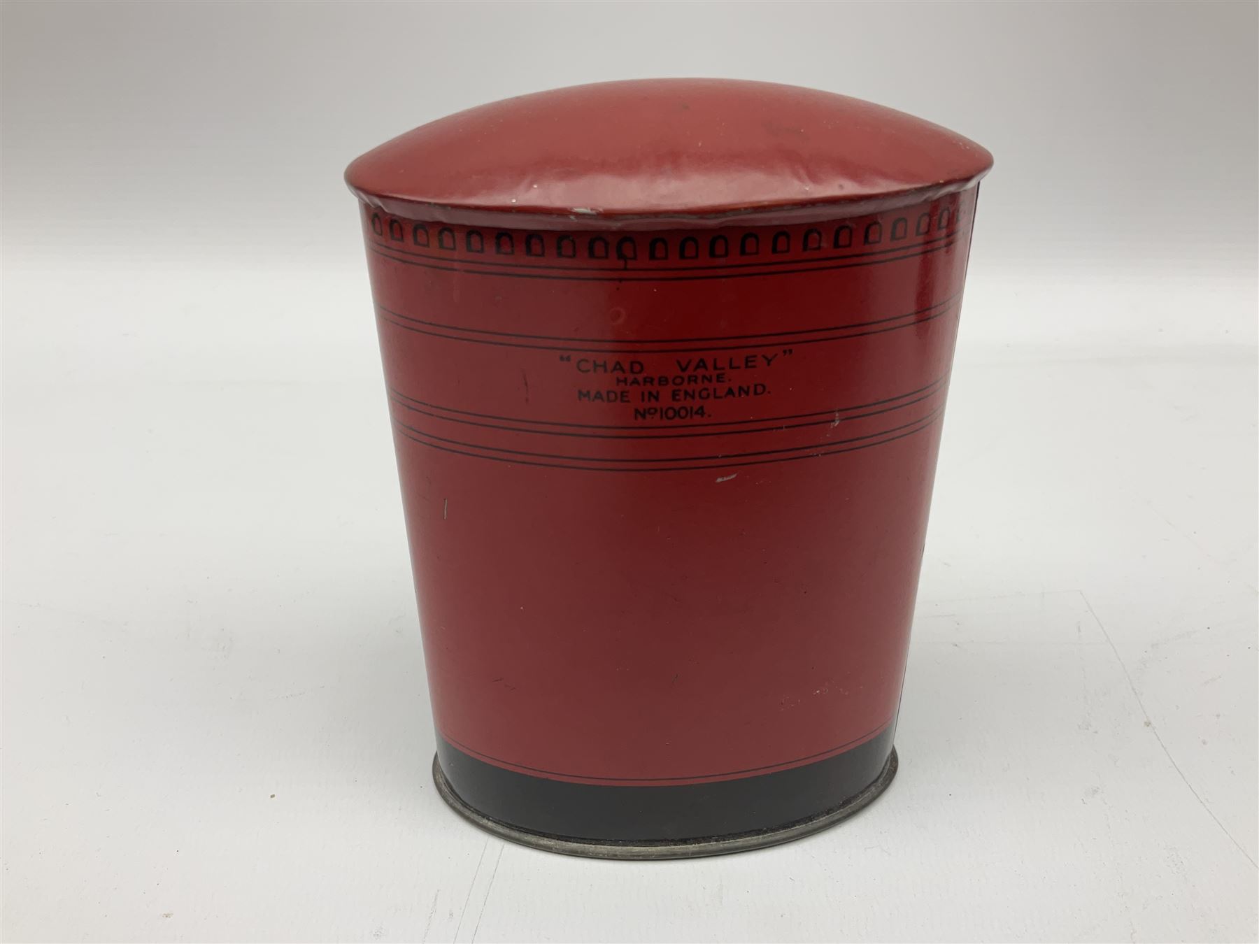 Collection of tin plate money boxes in the form of Royal Mail post boxes, to include four Chad Valley examples, one with key and others similar,  marked VR, GR and ER (10)