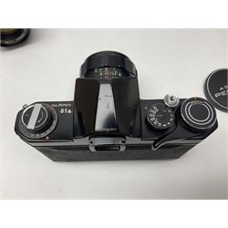 Asahi Pentax S1a camera body, serial no. 707071, with 'Super-Takumar 1:1.8/55' lens, serial no 2124044, together with Asahi Pentax Sv camera body, no. 1925617 with 'Super-Takumar 1:2/55' lens, serial no. 2770153, Asahi Pentax Meter, 'Super-Takumar 1:3.5/28' lens, serial no. 2075492 and 'Super-Takumar 1:4/150' lens, serial no. 1461613  