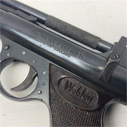 Webley Premier .177 cal. air pistol with top lever action, serial no.462; in original box with label under lid NB: AGE RESTRICTIONS APPLY TO THE PURCHASE OF AIR WEAPONS.