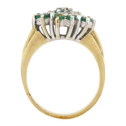 9ct gold emerald and diamond cluster ring, hallmarked