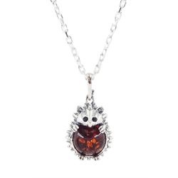 Silver Baltic amber hedgehog pendant necklace, stamped 925 