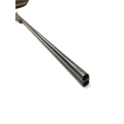 Belgian .410 side-by-side double barrel hammer shot gun with side lever operated folding 70cm barrels and walnut skeleton stock, No.498, L109cm overall SHOTGUN CERTIFICATE REQUIRED