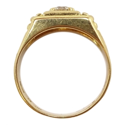  Chinese 18ct gold gentleman's single stone diamond ring, stamped 750, central diamond approx 0.50 carat  