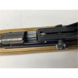 Feinwerkbau, Westinger & Altenburger Germany .22 LR bolt-action target rifle with 67cm barrel, fully adjustable weights and laminated stock, sliding weight rails and vernier rear sight; bi-pod rest at front; No.4225 L123.5cm overall SECTION 1 FIRE-ARMS CERTIFICATE REQUIRED       

