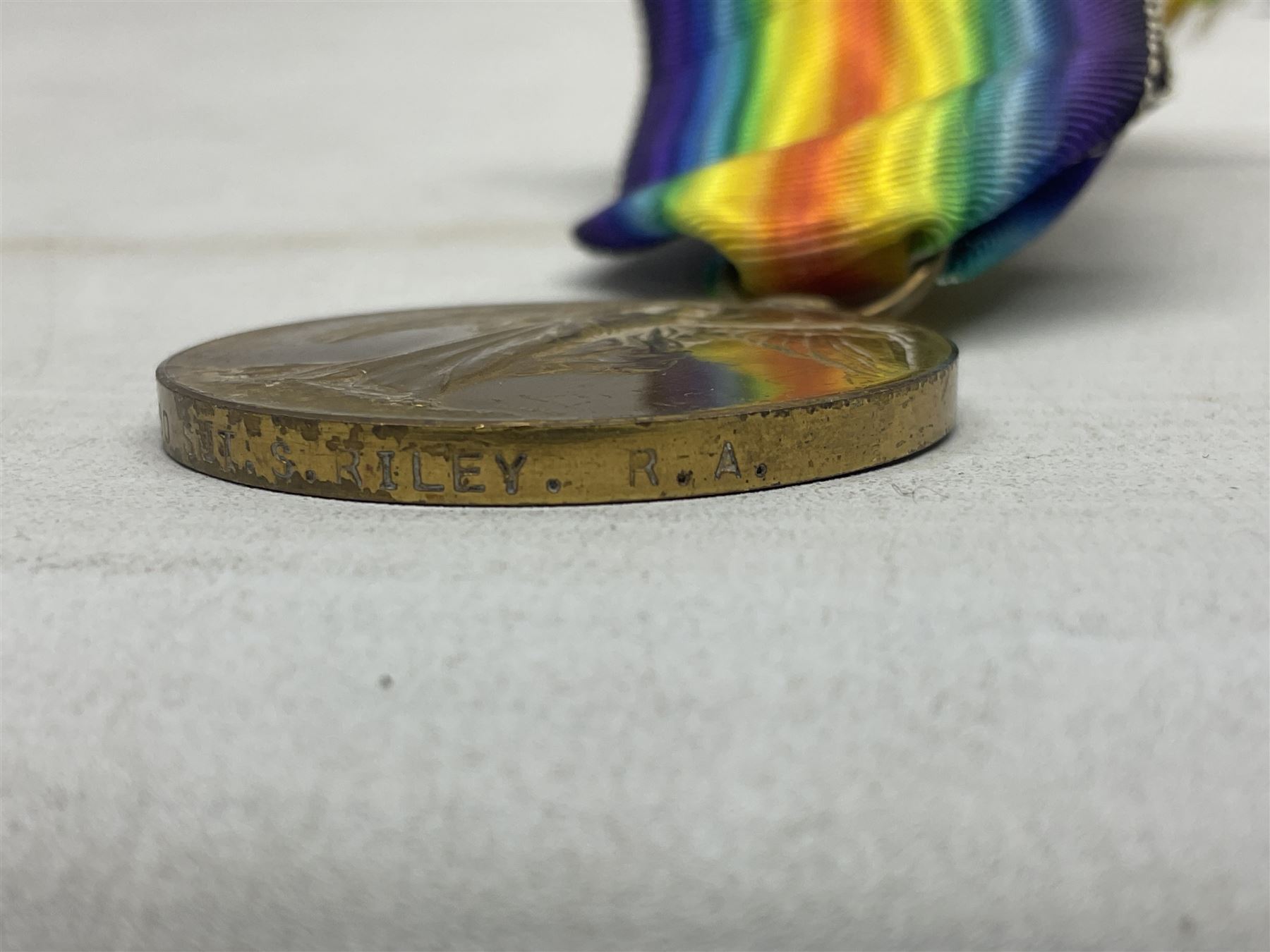 WW1 group of three medals comprising British War Medal and Victory Medal awarded to L-17280 Sjt. S. Riley R.A.; and Special Constabulary Medal to Sydney Riley; all with ribbons (3)