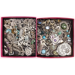  Marcasite and other brooches, pairs ear-rings pendants etc   