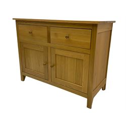 Light oak side cabinet, fitted with two drawers and two cupboards