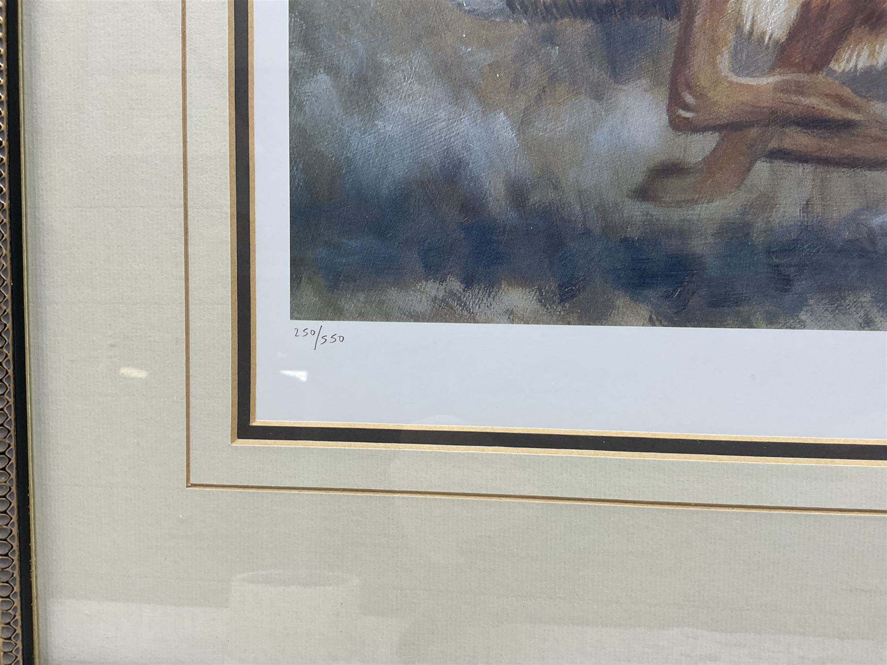 Robert E Fuller (British 1972-): 'Hares on the Run', limited edition print signed titled and numbered 250/550, 34.5cm x 93cm 