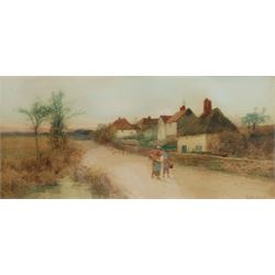 Leopold Rivers (British 1850-1905): Walking Home at Dusk, watercolour signed 24cm x 53cm