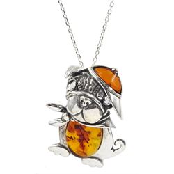 Silver Baltic amber bulldog pendant necklace, stamped 925