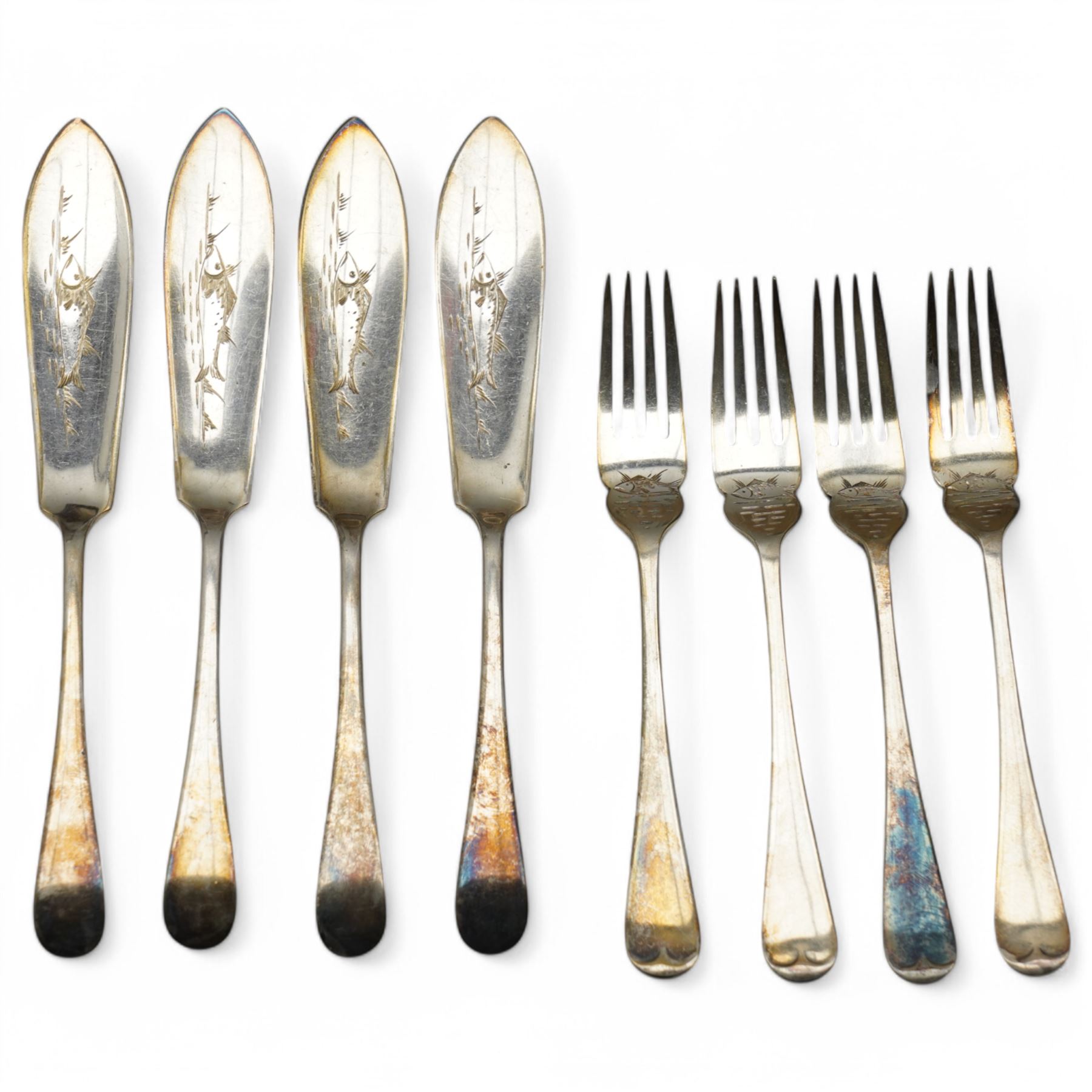 Embossed silver photograph frame, plated frame, set of six plated fish knives and forks etc