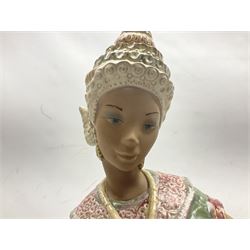 Lladro figure, Thai Dancer, modelled as a dancer kneeling, sculpted by  Vincente Martinez, no 2069, with original box, year issued 1977, year retired 1999, H45cm 