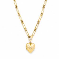 Victorian 18ct gold trombone link necklace, suspending a 15ct rose gold heart locket, set ...