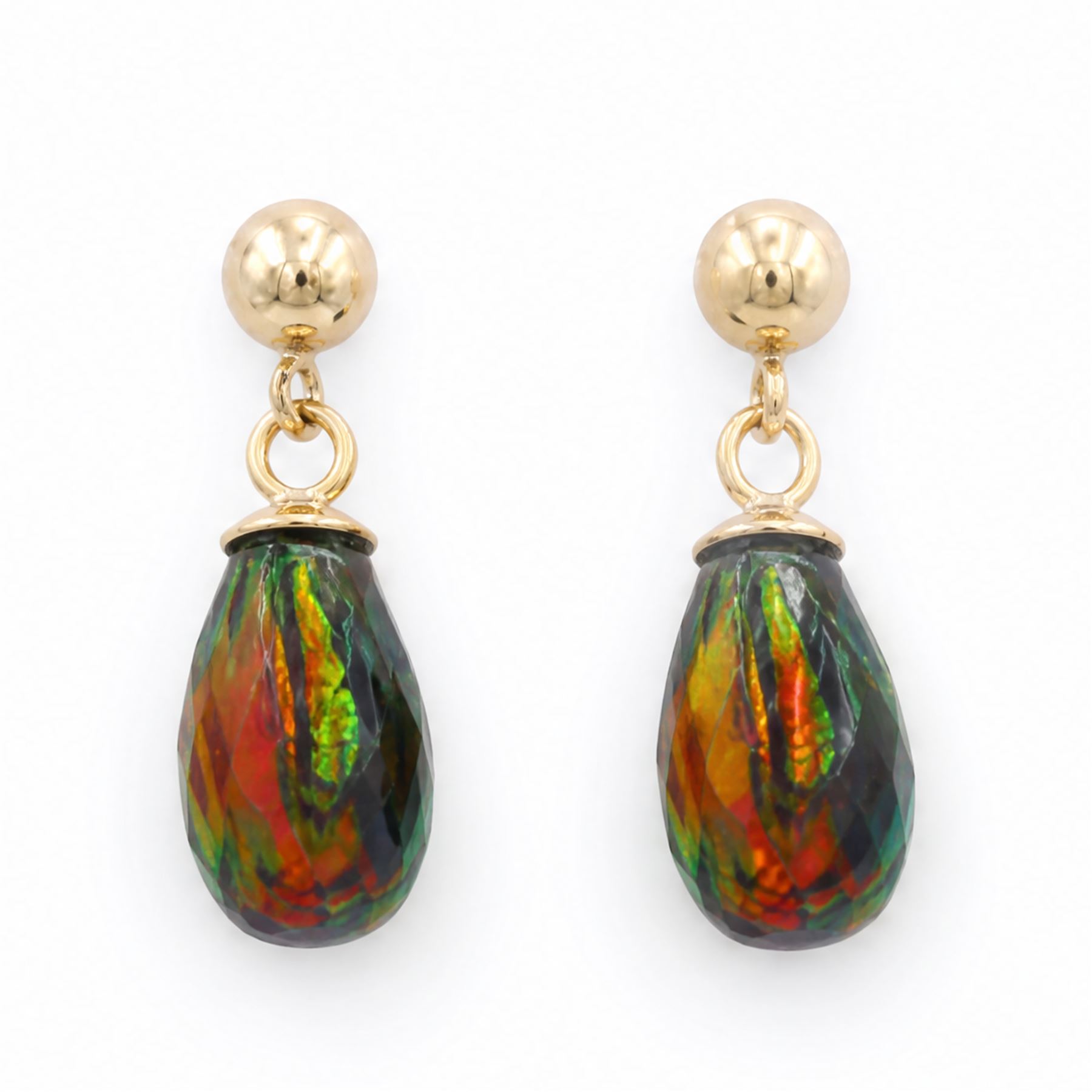 Pair of 9ct gold opal pendant stud earrings, stamped 375