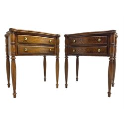 Lexington Furniture - pair of oak bedside lamp tables, shaped moulded top over two drawers, on turned and reed moulded supports