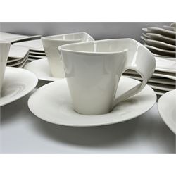 Villeroy & Boch New Wave pattern dinner and tea service for five people, comprising square dinner plates, rectangular dinner plates, pasta bowls, cereal bowls, coffee cups and saucers, side plates and dessert plates, all with printed mark beneath